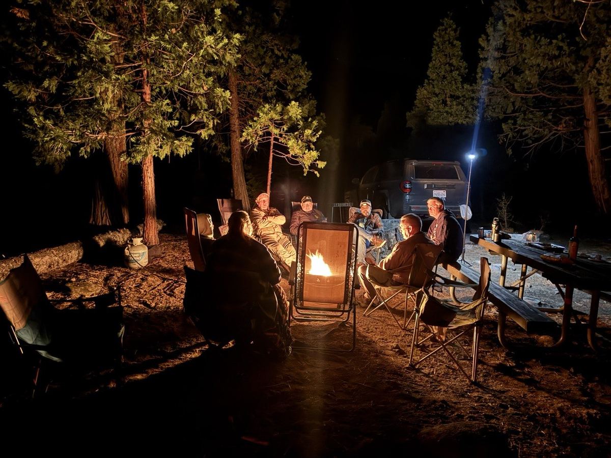 Campfire circle at night