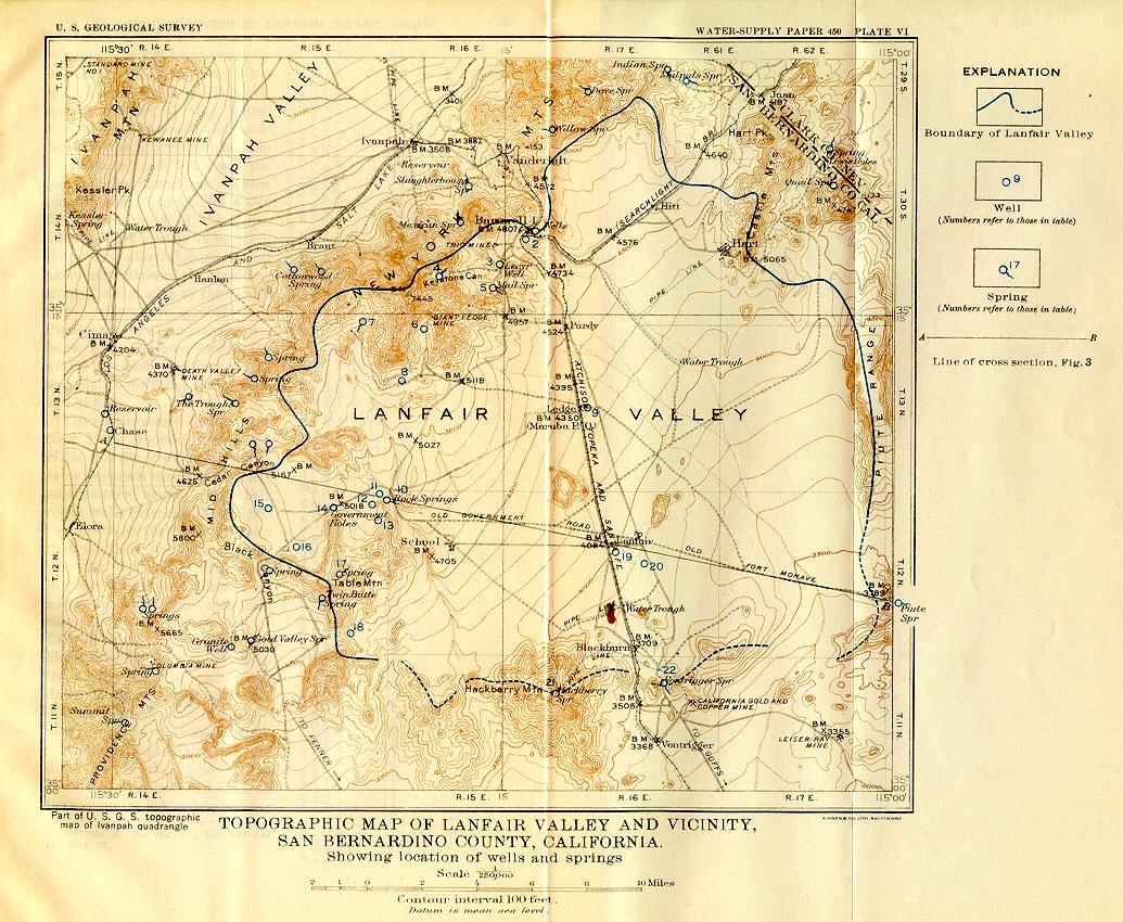 Historic 1919 Map of Mojave / Lanfair Valley